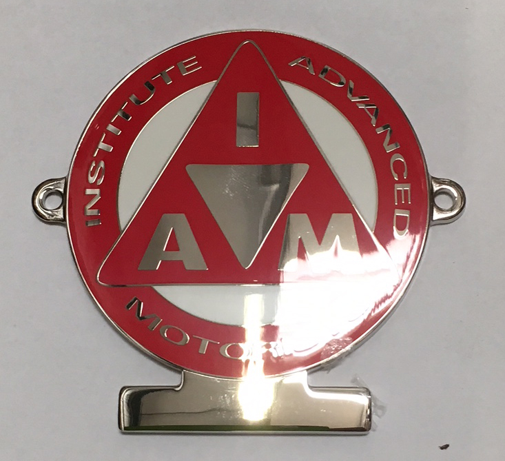 IAM Merch-D40 Red Chrome enamel car badge.